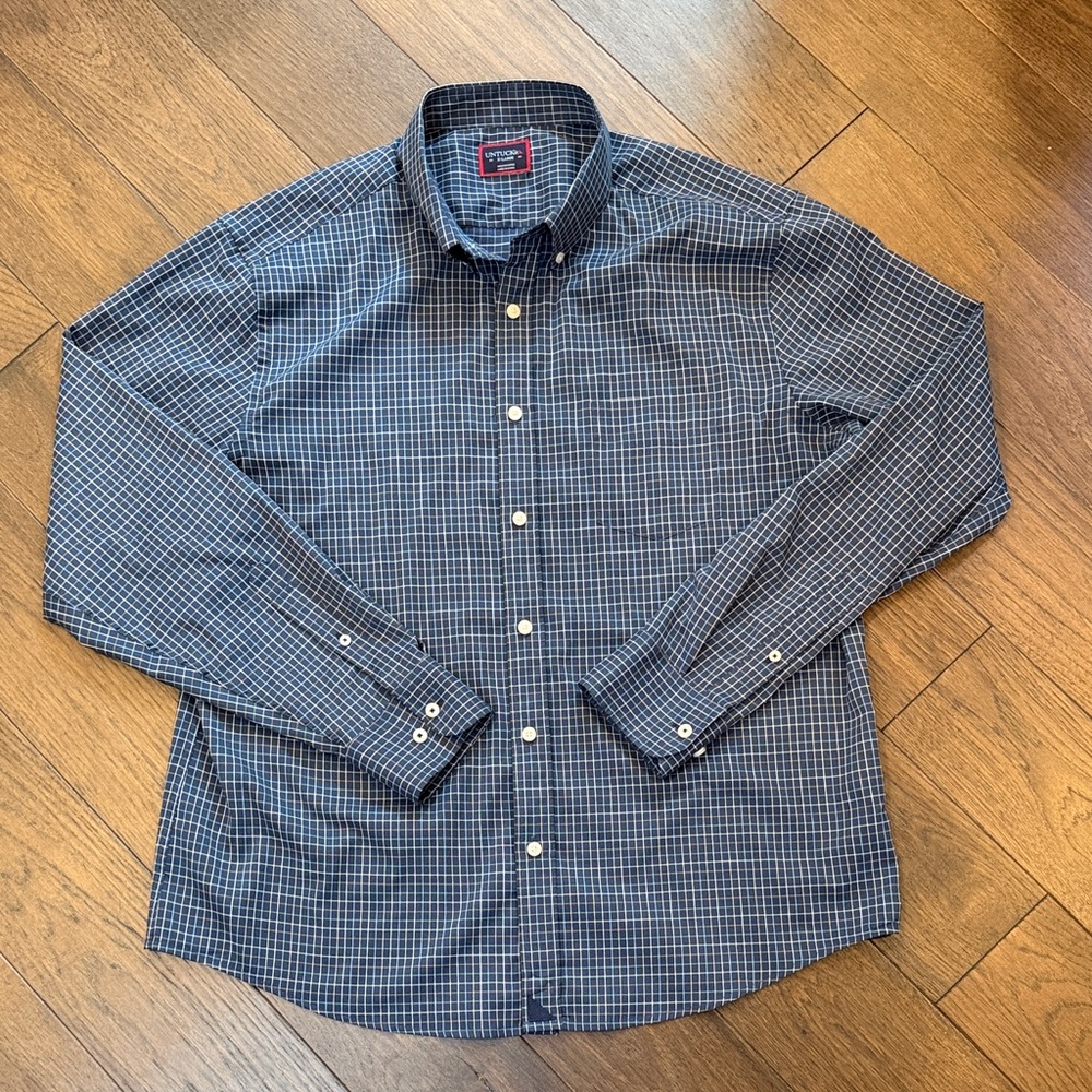 UNTUCKit Riley Long Sleeve Button Down Shirt Size XL Blue Plaid - C11